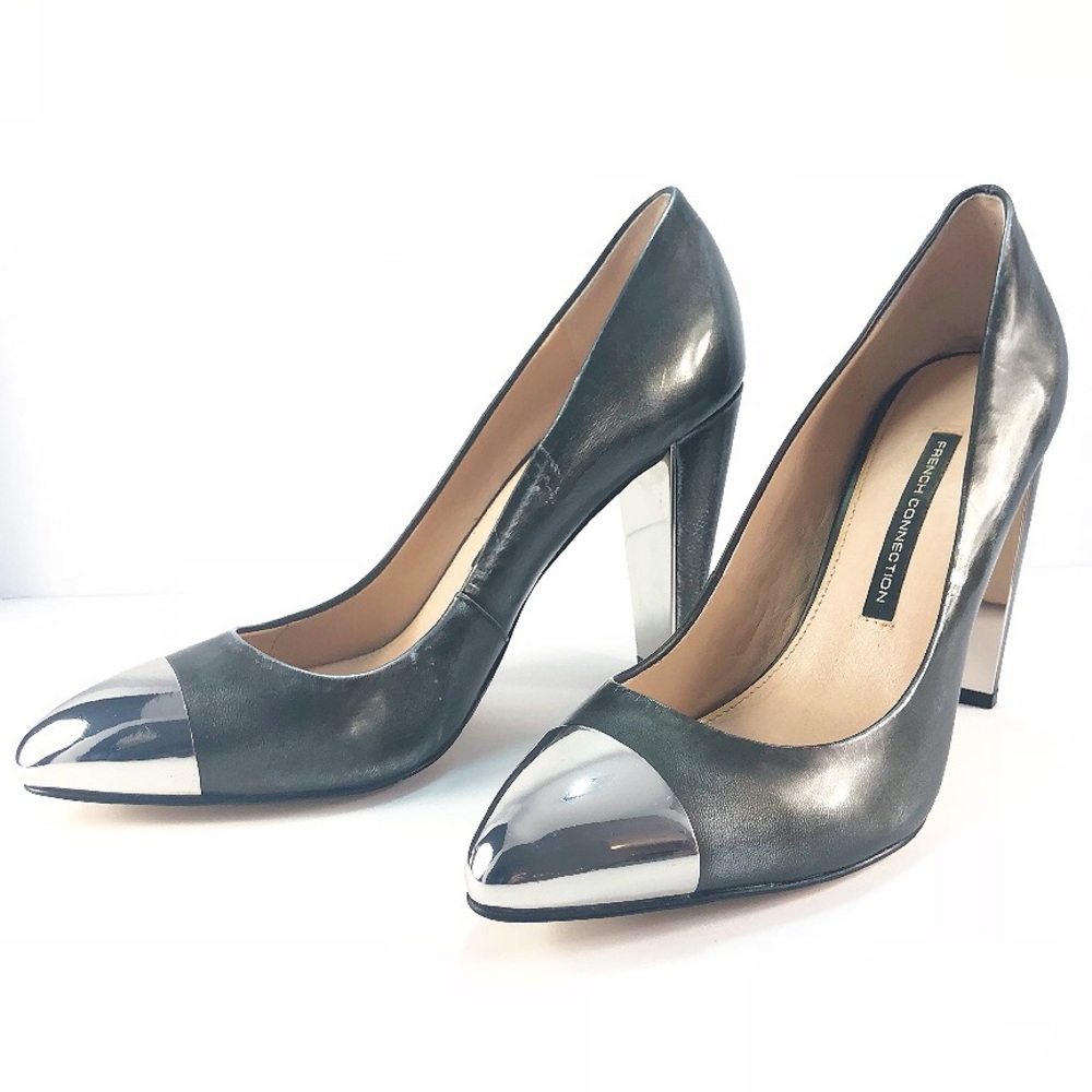 French Connection mirror heel + toe cap pump